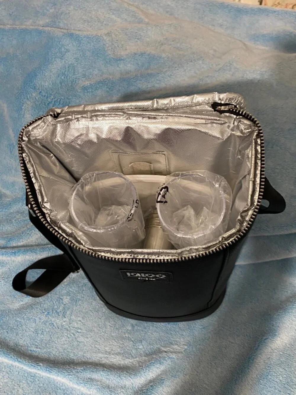 Igloo Lux collection beverage tote Black vegan leather Vertical Cooler Sling Bag